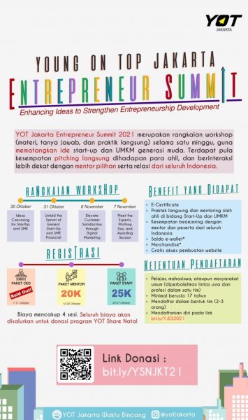 Workshop, YOT, Young On Top, Jakarta, Entrepreneur Summit, Entrepreneurship